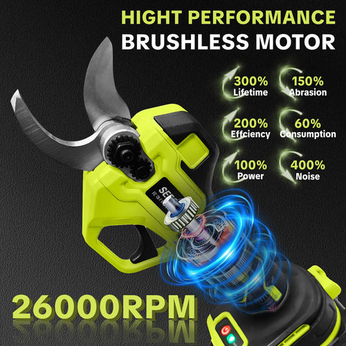 SEESE Electric Pruning Shears for Gardening: 1.25" Cutting Cordless Power Pruner, Brushless Motor, Dual21V Battery for Tree & Flowertrimming