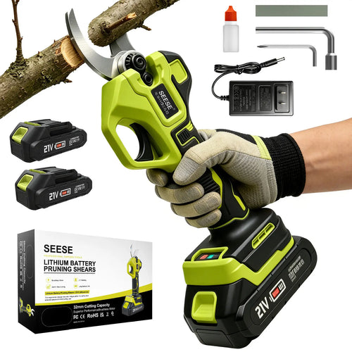 SEESE Electric Pruning Shears for Gardening: 1.25" Cutting Cordless Power Pruner, Brushless Motor, Dual21V Battery for Tree & Flowertrimming